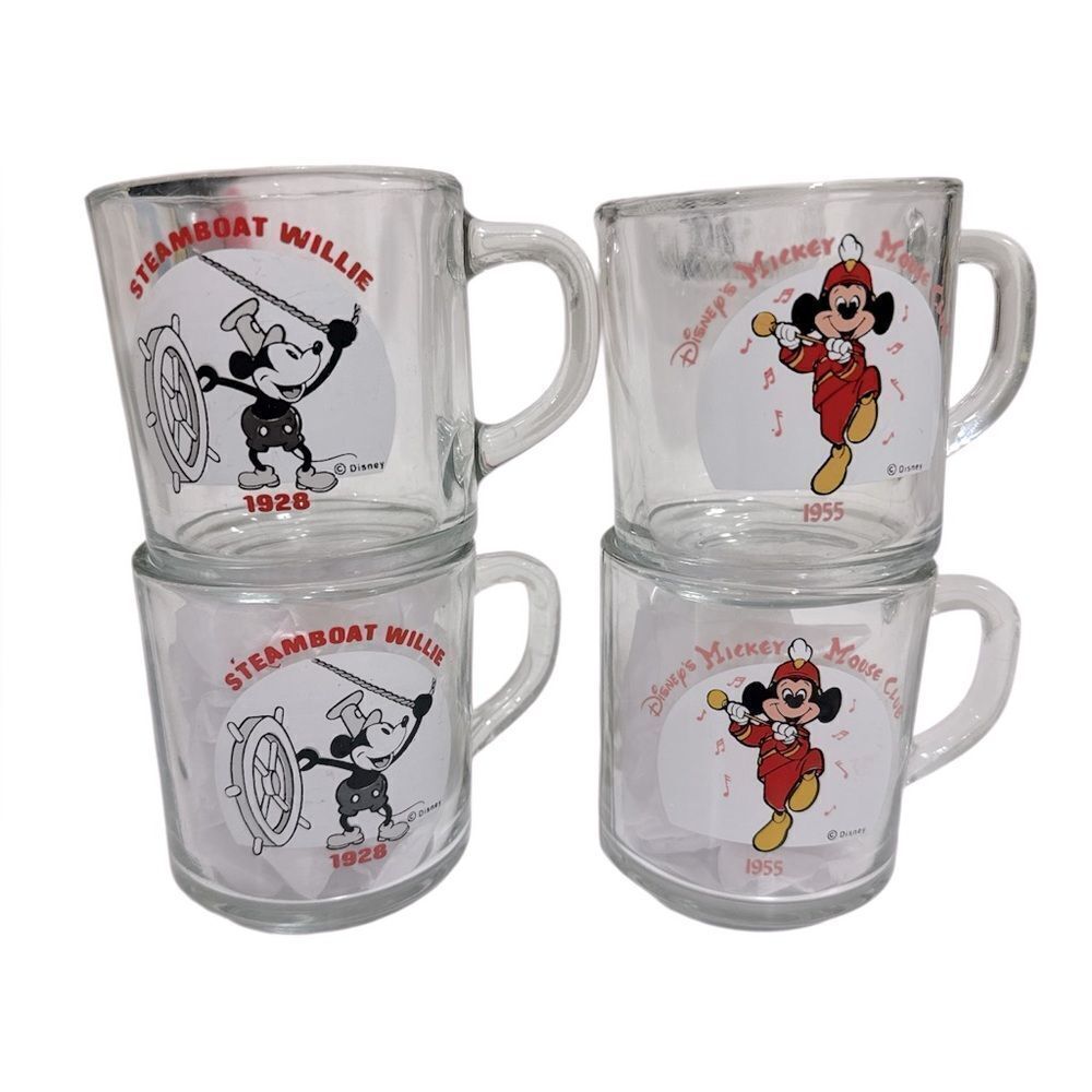 Disney clear Mickey Mouse Collectible Glass Dining Mugs EUC